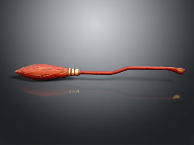Red Decorative Broom With Curved Handle Golden Rings And Bristle Head 3d model