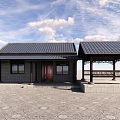 Traditional Pergola Structure With Brick Building Wooden Columns And Classic Roof Design