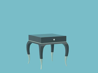 Modern Side Table With Drawer Dark Blue Top And Stylish Black Curved Legs 3d model
