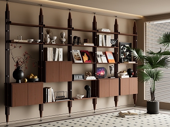 Modern Middle Ancient Bookshelf Storage Bookshelf Decorative Shelf Bookcase Ornaments Combination 3d model