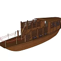 Wooden Boat Model With Deck Railing Lattice Fence And Roof Design