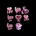 Pink Love Themed Decorative Elements Featuring Heart Shapes Gift Box And Dripping Design