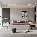 Modern Bedroom Interior Design With Bed Decorative Artwork Nightstands Green Plants And Rug