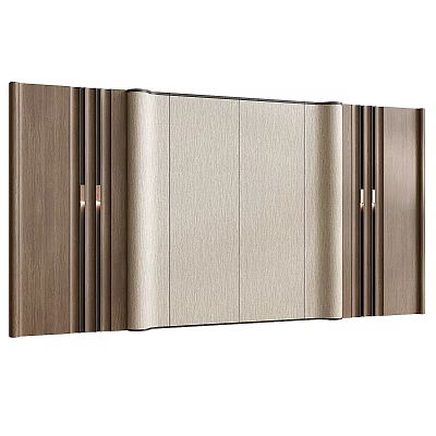 Modern Bedroom Accent Wall With Wooden And Beige Fabric Panels And Symmetrical Design 3d model