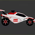 White And Red Supreme Race Car With Streamlined Body Red Stripes And Black Wheels