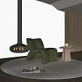 Green Velvet Single Sofa In Modern Living Room With Fireplace And Side Table