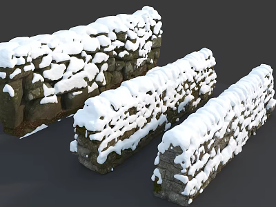 Snow Covered Stone Building Exterior Walls With Rustic Natural Texture Design 3d model