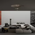 Modern Living Room Sofa Coffee Table Set With L shaped Sofa And Stone Accent Wall