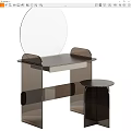 Modern Acrylic Dressing Table With Round Mirror And Matching Stool 3d model