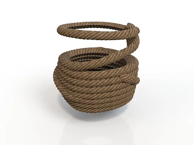 Realistic Style Woven Basket Woven Basket Rope Basket Container Handle Brown Rope White Background High Quality Interior Items Decorations Furnishings 3d model
