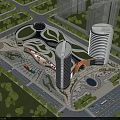 Modern Commercial Complex Featuring Unique Curved Design Open Plaza and Green Surroundings