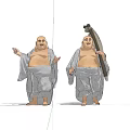 Two Buddha Like Game And Movie Characters In Traditional Robes Holding Fan And Gesturing