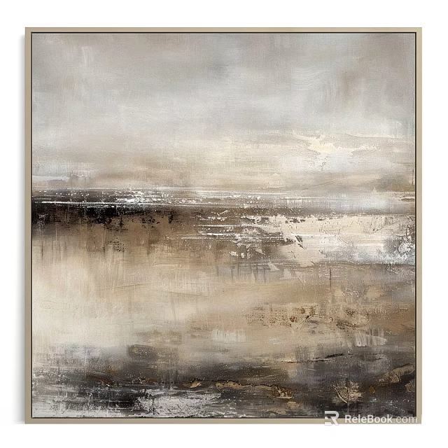Abstract Modern Oil Painting With Soft Gray Beige Brown Hues And Textured Brushstrokes 3d model 