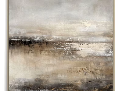Abstract Modern Oil Painting With Soft Gray Beige Brown Hues And Textured Brushstrokes 3d model