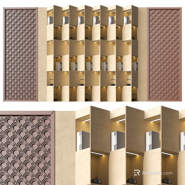 Modern Decorative Wall With Geometric Patterns Embedded Lighting And Beige Textures 3d model