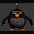 3D Character Black Bird Featuring Red Eyebrows Yellow Beak Orange Claws and Angry Expression 3d model
