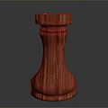 Carved Wooden Chess Rook Sculpture with Intricate Details Smooth Surface and Red Wood Grain