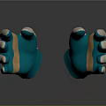 Teal Gloves With Orange Straps White Fingers On Black Surface With Reflection