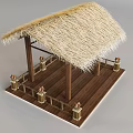 Traditional Landscape Pavilion With Thatched Roof Wooden Structure And Decorative Railing