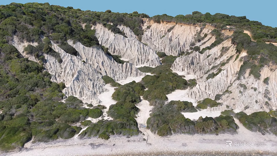 Scenic Natural Landscape Featuring Eroded Rock Formations Lush Green Vegetation And Layered Textures 3d model 
