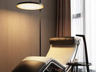 Modern Recliner Chair With Leather Upholstery Side Table And Floor Lamp In Cozy Room 3d model