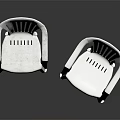 Two White Plastic Chairs With Armrests And Slatted Back Design 3d model