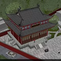 Ancient Chinese Architecture With Red Walls Tiered Eaves Decorative Roof And Stone Steps
