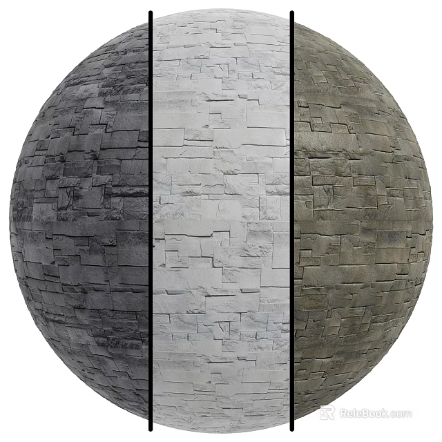 Stone Cladding Components With Dark Gray Light Gray And Brown Textures On Spherical Displays 3d model 