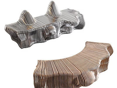 Unique Modern Public Chairs With Striped Curved Irregular Artistic Design 3d model