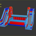 Colorful Red And Blue Inflatable Playground With Slides Stairs And Platforms