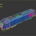 Blue Train Locomotive with Shiny Metallic Finish Detailed Exterior Top Equipment Wheels on Reflective Surface