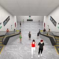 Modern Urban Station Interior With Escalators Stairs Pedestrians And Directional Signs