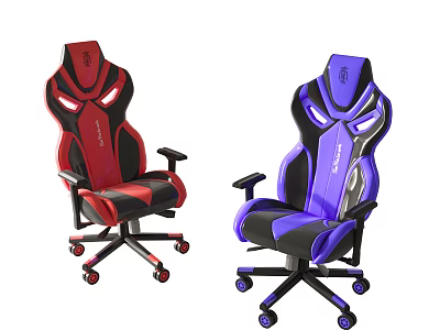 Red And Purple Racing Style Office Chair With Ergonomic Design And Swivel Wheels 3d model
