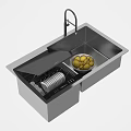 Stainless Steel Kitchen Sink With Faucet Drainer Rack And Fresh Fruits