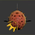 Cartoon Puffer Fish with Yellow Crown Decoration Red Body Black Spots Orange Spines Yellow Eyes