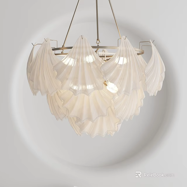 Elegant White Scallop Shaped Layered Chandelier for Modern Home Interior Lighting 3d model 