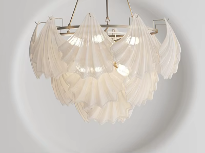 Elegant White Scallop Shaped Layered Chandelier for Modern Home Interior Lighting 3d model