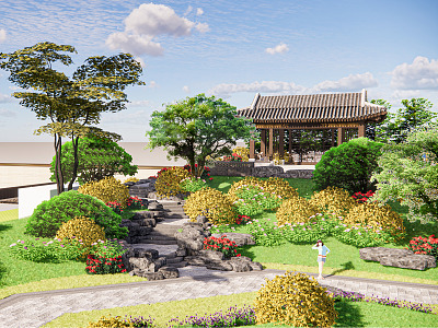 New Chinese Style Garden Landscape Pavilion Stone Slab Step Landscape Stone Flower Border 3d model