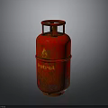 Red Central Gas Cylinder With Flame Logo And Rustic Metallic Finish