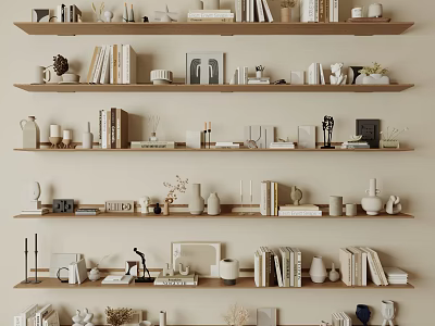 Decorative Ornament Combinations On Layered Shelves With Books Vases And Small Decor 3d model