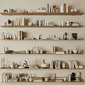 Decorative Ornament Combinations On Layered Shelves With Books Vases And Small Decor