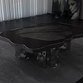 Modern Unique Design Coffee Table With Irregular Wooden Top And Metal Base In Living Room