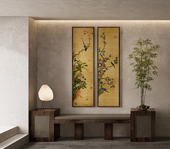 Chinese Plant Painting Art Hanging Painting Traditional Chinese Painting Flower and Bird Painting Table Lamp Green Plant Potted Plant 3d model