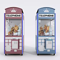 Red And Blue Telephone Booth Design Claw Machine With Stuffed Toys As Entertainment Appliance