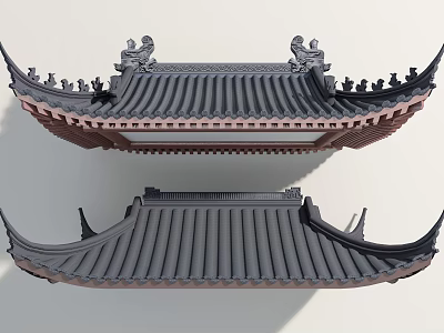 Ancient Chinese Architecture Traditional Roof With Curved Eaves And Tile Ornaments 3d model