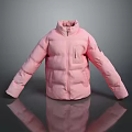 Stylish Pink Puffer Jacket With Stand Collar Zipper And Side Pocket Design