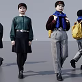 Women Fashion Outfits Showcased From Different Angles With Green Top Black Skirt And Yellow Backpack