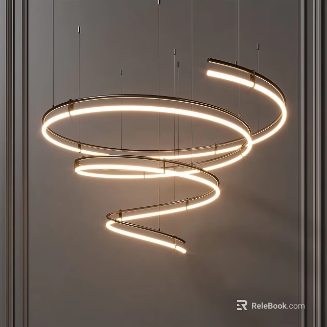 Modern Spiral Chandelier With Illuminated Curved Strips For Contemporary Interior Design 3d model 