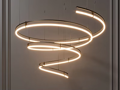 Modern Spiral Chandelier With Illuminated Curved Strips For Contemporary Interior Design 3d model