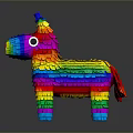 Colorful Donkey Shaped Piñata With Vibrant Paper Strips And Blue Ears